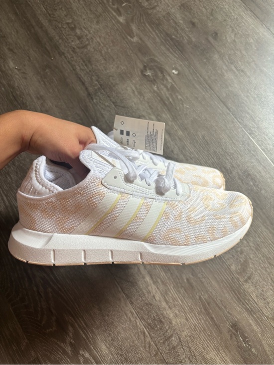 adidas Shoes - adidas Women's White and Pale Yellow Leopard-Pattern Athletic Sneakers